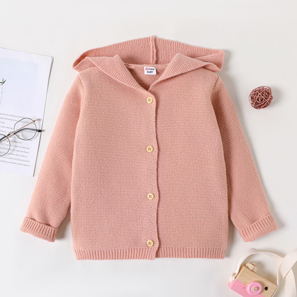 Kid Boy/Kid Girl Solid Color Hooded Knit Sweater Jacket Pink
