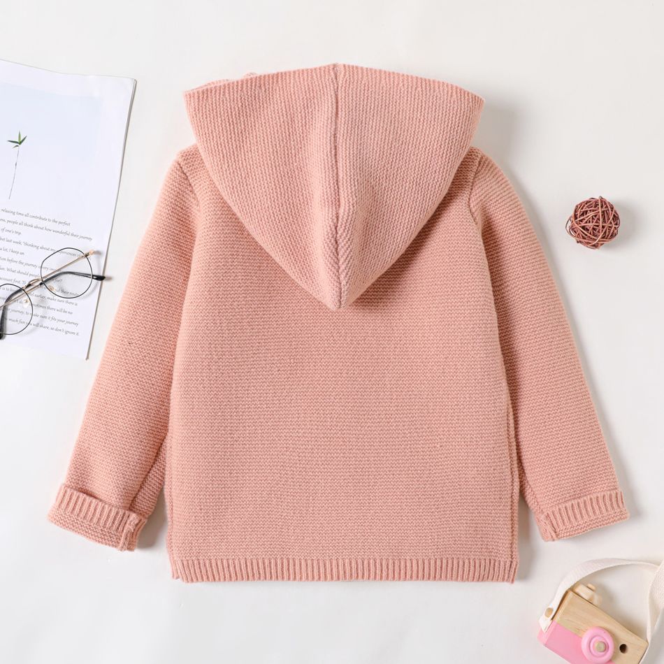 Kid Boy/Kid Girl Solid Color Hooded Knit Sweater Jacket Pink big image 3