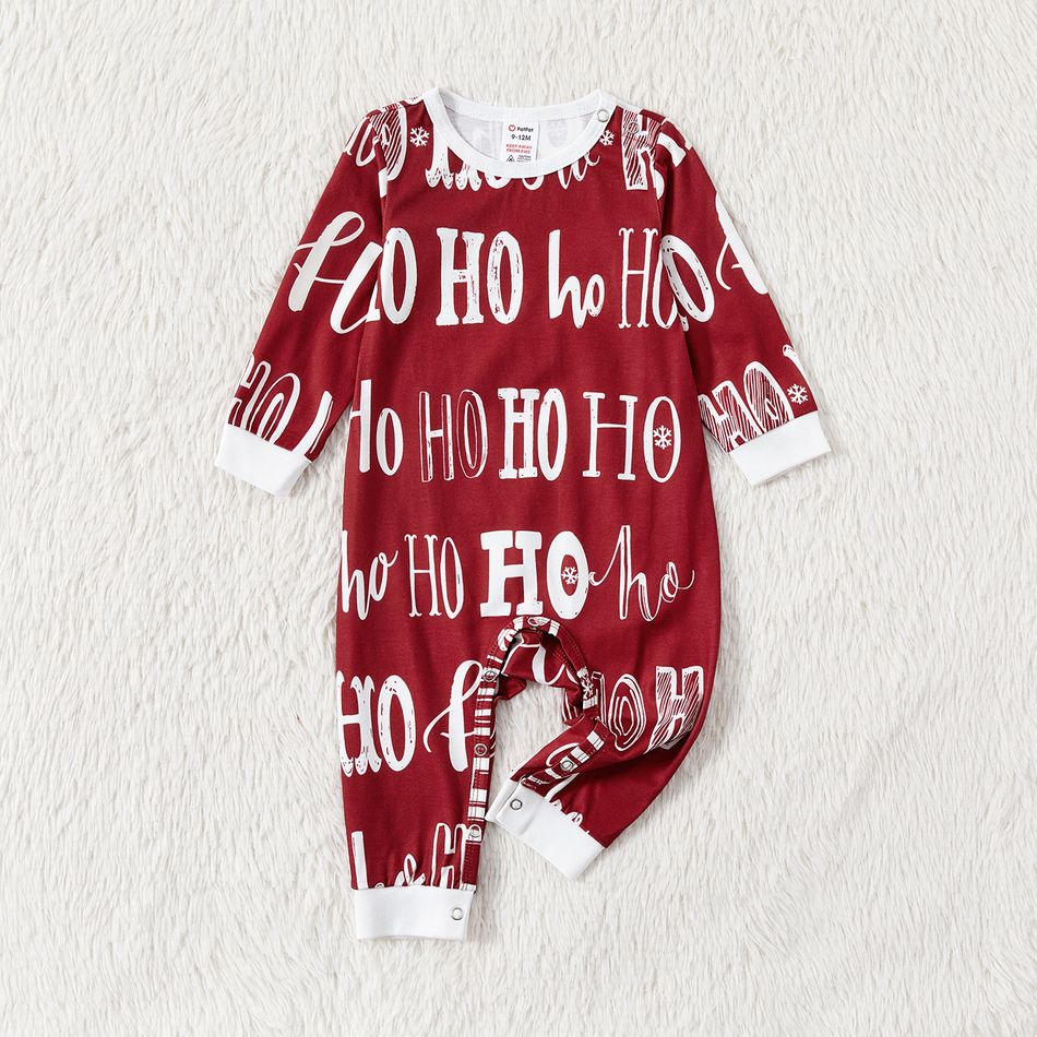 Christmas Family Matching Allover Letter Print Burgundy Long-sleeve Naia Pajamas Sets (Flame Resistant) Burgundy big image 8