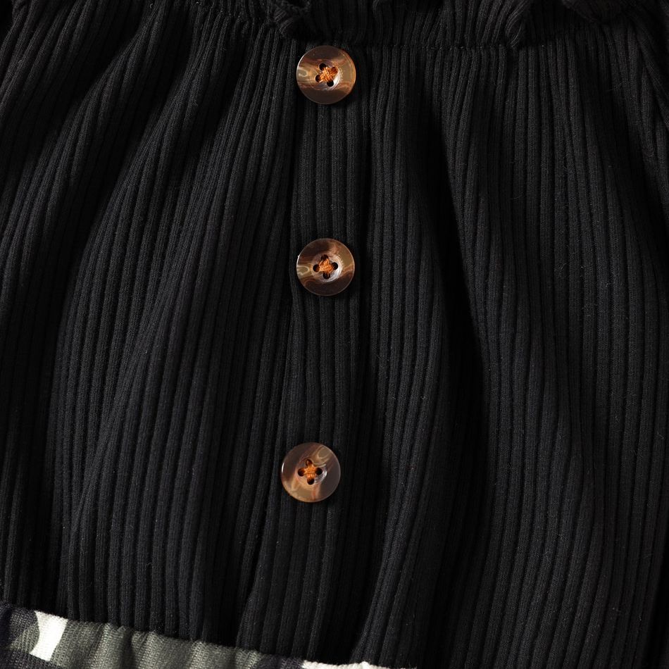 2pcs Toddler Girl Trendy Off Shoulder Ruffled Tee and Camouflage Print Pants Set Black big image 4