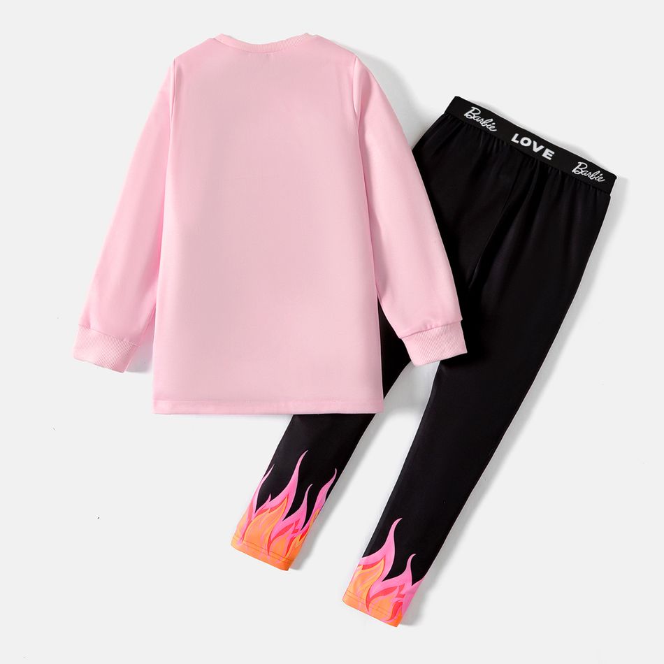 Barbie 2pcs Kid Girl Character Star Print Pink Sweatshirt and Colorblock Leggings Set Pink big image 2