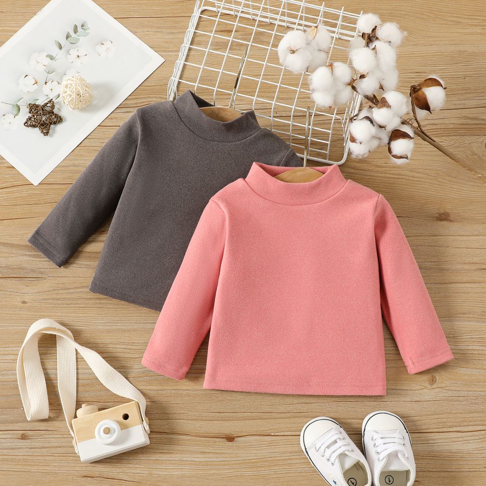 Baby Boy/Girl Solid Mock Neck Long-sleeve Top Pink big image 1