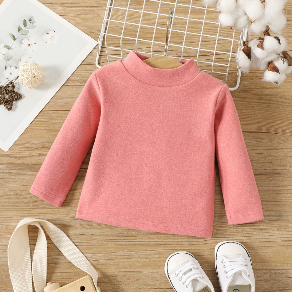Baby Boy/Girl Solid Mock Neck Long-sleeve Top Pink big image 2
