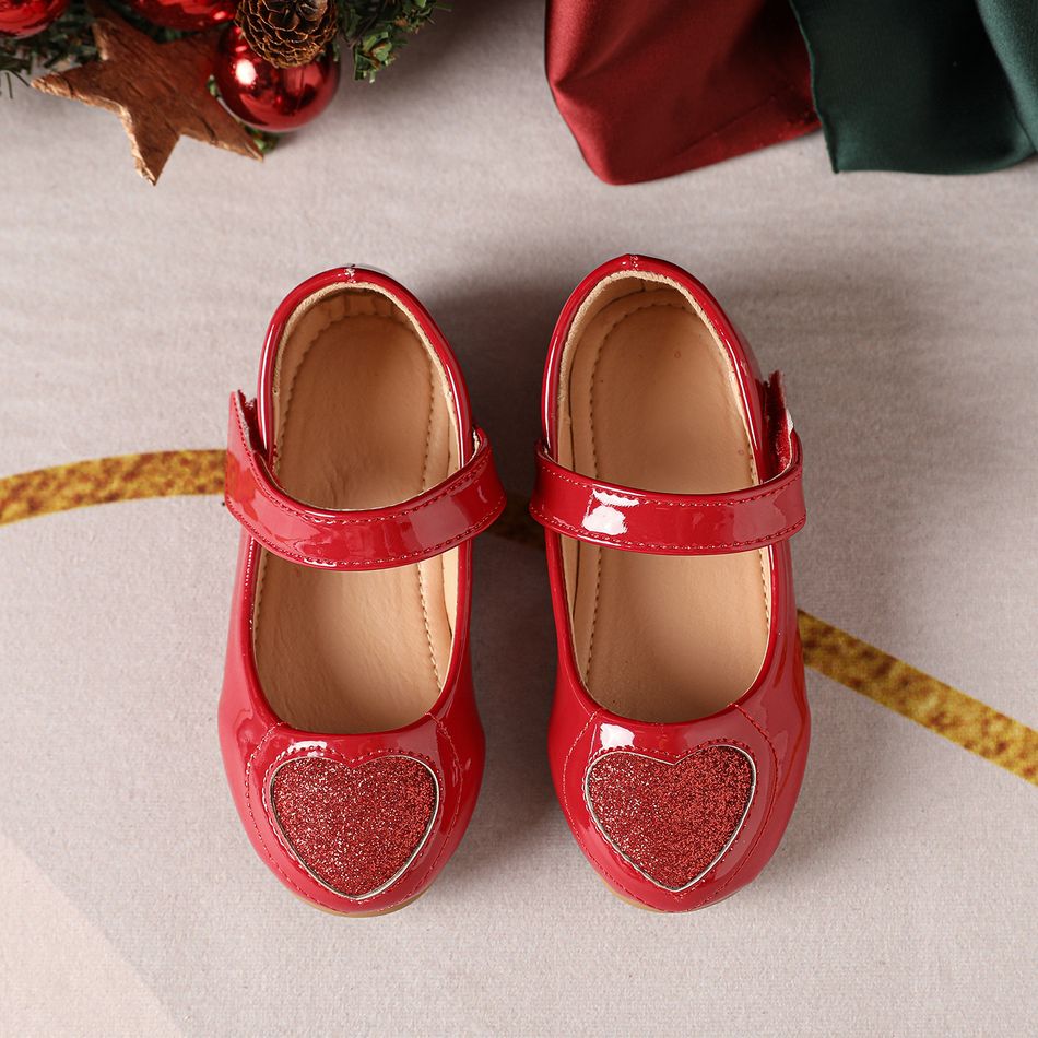 Toddler / Kid Glitter Heart Decor Flat Mary Jane Shoes Red big image 1