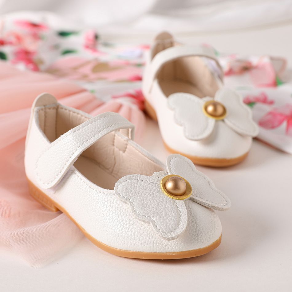 Toddler / Kid Faux Pearl Butterfly Decor White Mary Jane Shoes White big image 3