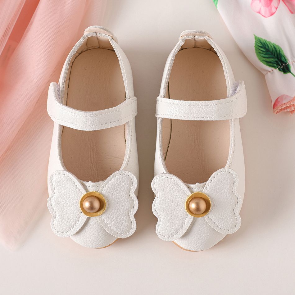 Toddler / Kid Faux Pearl Butterfly Decor White Mary Jane Shoes White big image 2