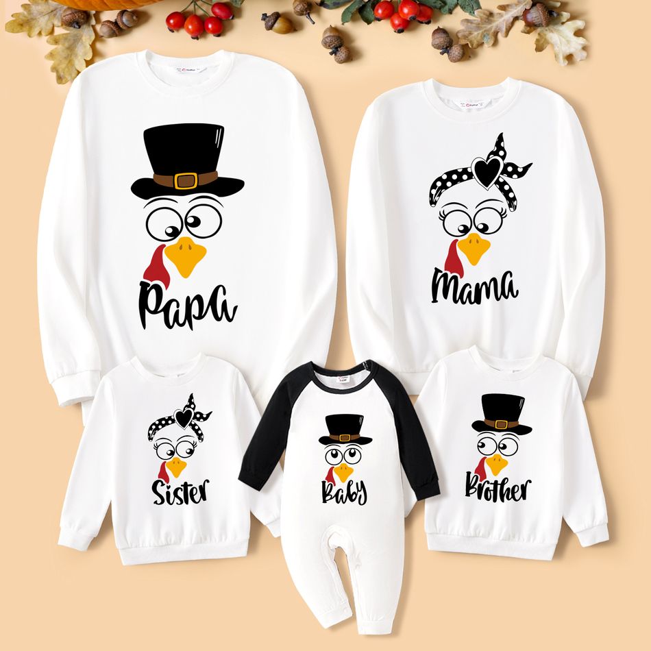 Thanksgiving Day Family Matching Turkey & Letter Print Long-sleeve Sweatshirts Color block