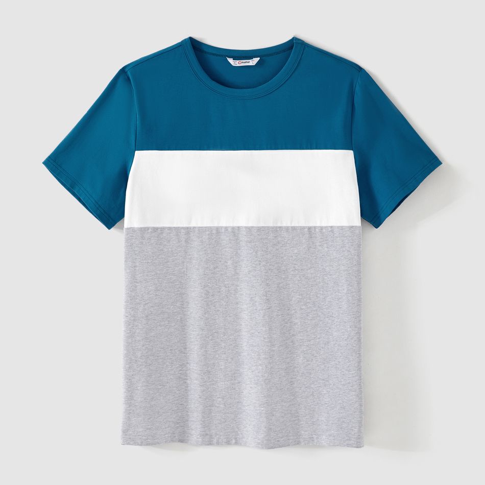 Family Matching Cotton Short-sleeve Colorblock T-shirts and Floral Print Spliced Dresses Sets Peacockblue big image 10