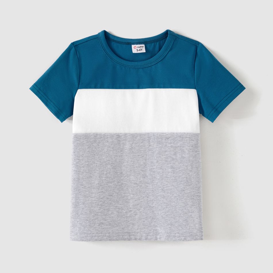 Family Matching Cotton Short-sleeve Colorblock T-shirts and Floral Print Spliced Dresses Sets Peacockblue big image 11