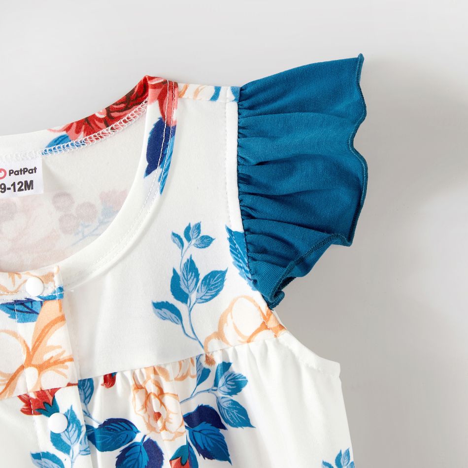 Family Matching Cotton Short-sleeve Colorblock T-shirts and Floral Print Spliced Dresses Sets Peacockblue big image 8