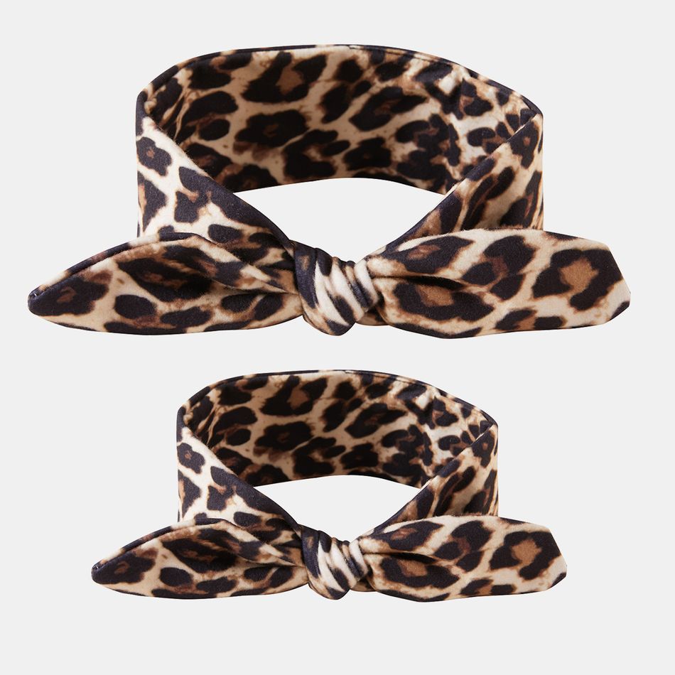2-pack Leopard Print Bow Headband for Mom and Me Khaki big image 1