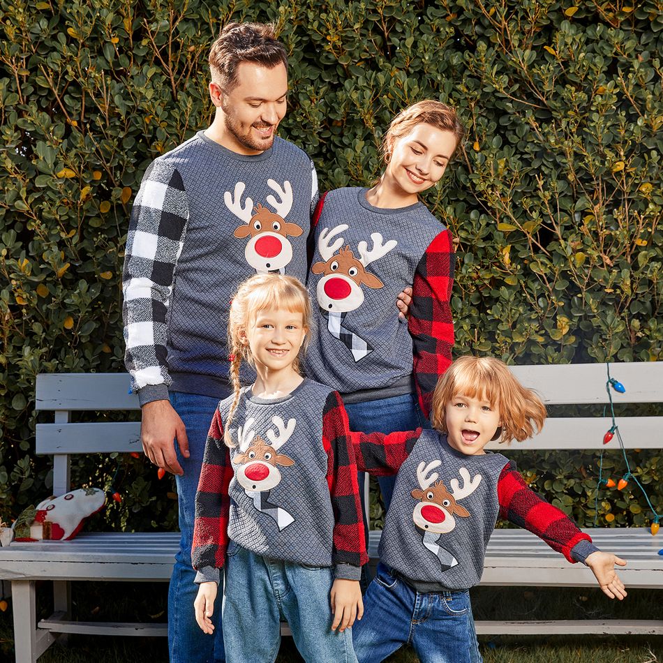 Look de família Natal Manga comprida Conjuntos de roupa para a família Tops Cinza Escuro big image 7