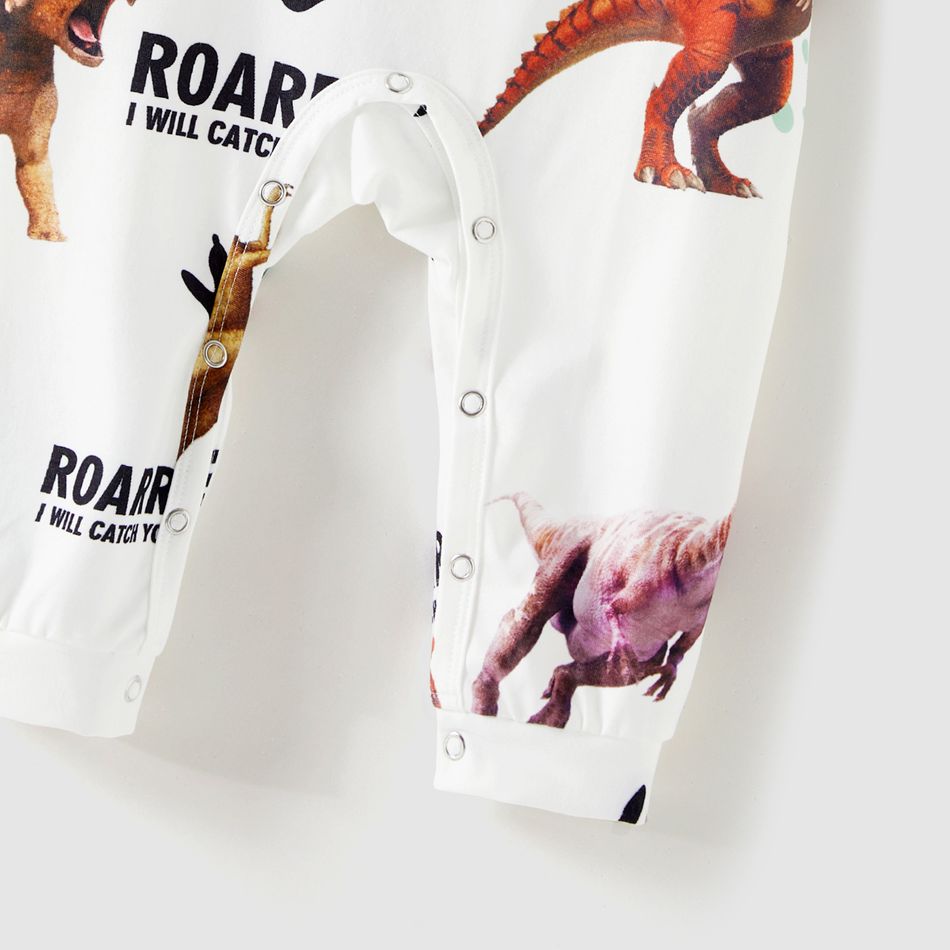 Family Matching Cotton Short-sleeve Button Front Colorblock T-shirts and Dinosaur & Letter Print Spliced Dresses Sets ColorBlock big image 13