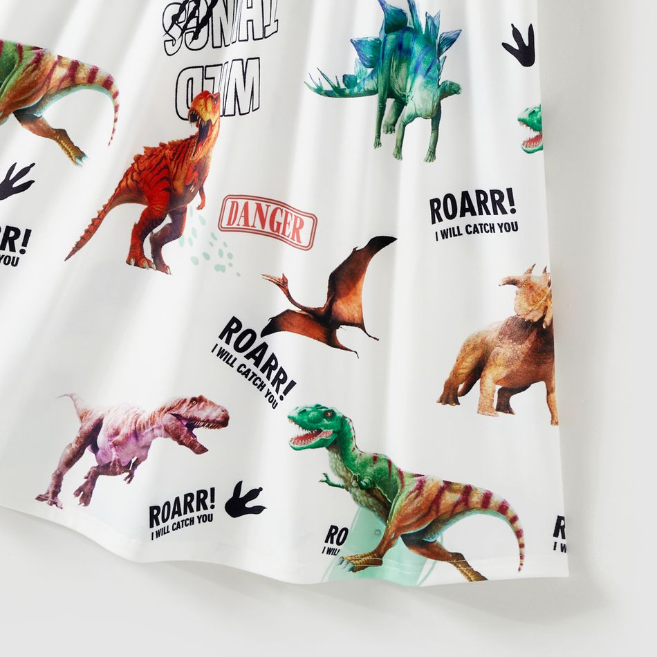 Family Matching Cotton Short-sleeve Button Front Colorblock T-shirts and Dinosaur & Letter Print Spliced Dresses Sets ColorBlock big image 5