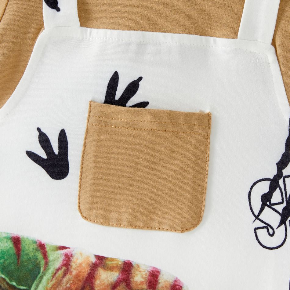 Family Matching Cotton Short-sleeve Button Front Colorblock T-shirts and Dinosaur & Letter Print Spliced Dresses Sets ColorBlock big image 12