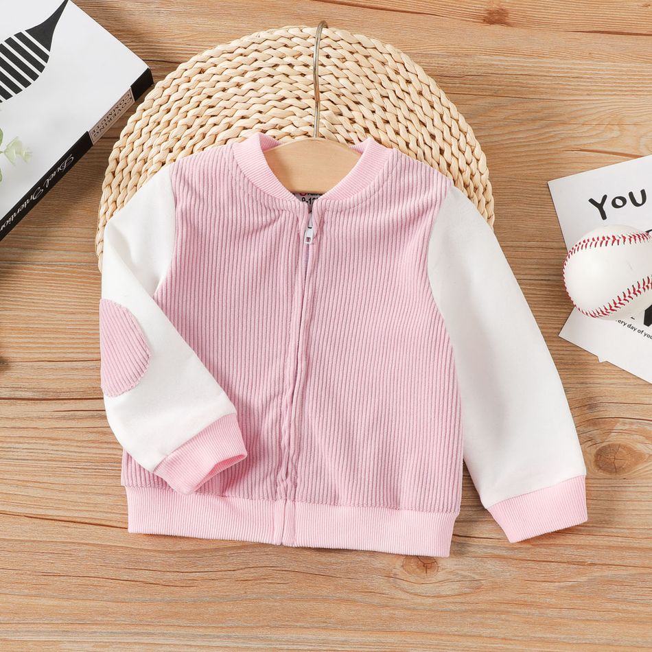 Baby Boy/Girl Colorblock Long-sleeve Zipper Corduroy Jacket Pink big image 1