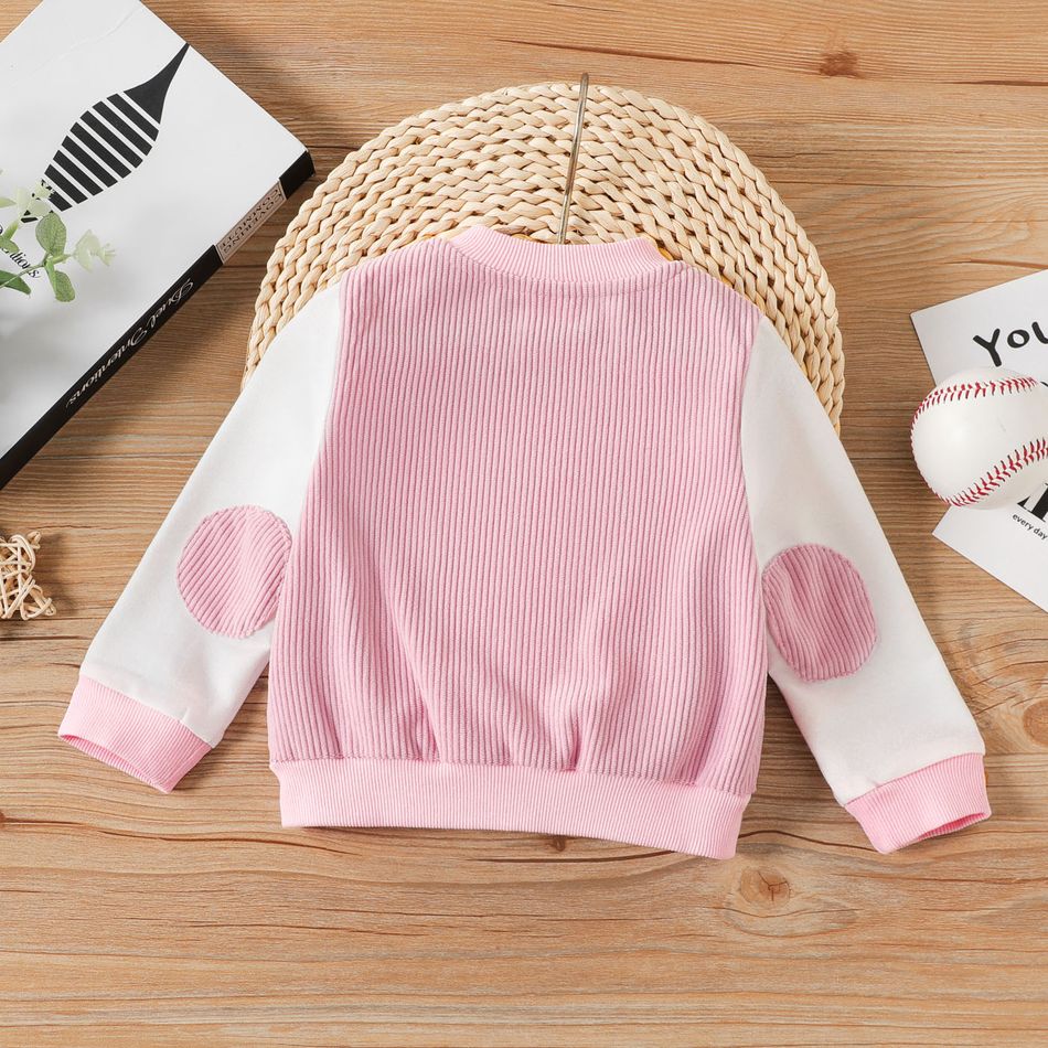 Baby Boy/Girl Colorblock Long-sleeve Zipper Corduroy Jacket Pink big image 3
