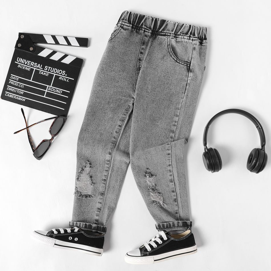 Kid Boy/Kid Girl Trendy Cotton Ripped Denim Jeans Black big image 1