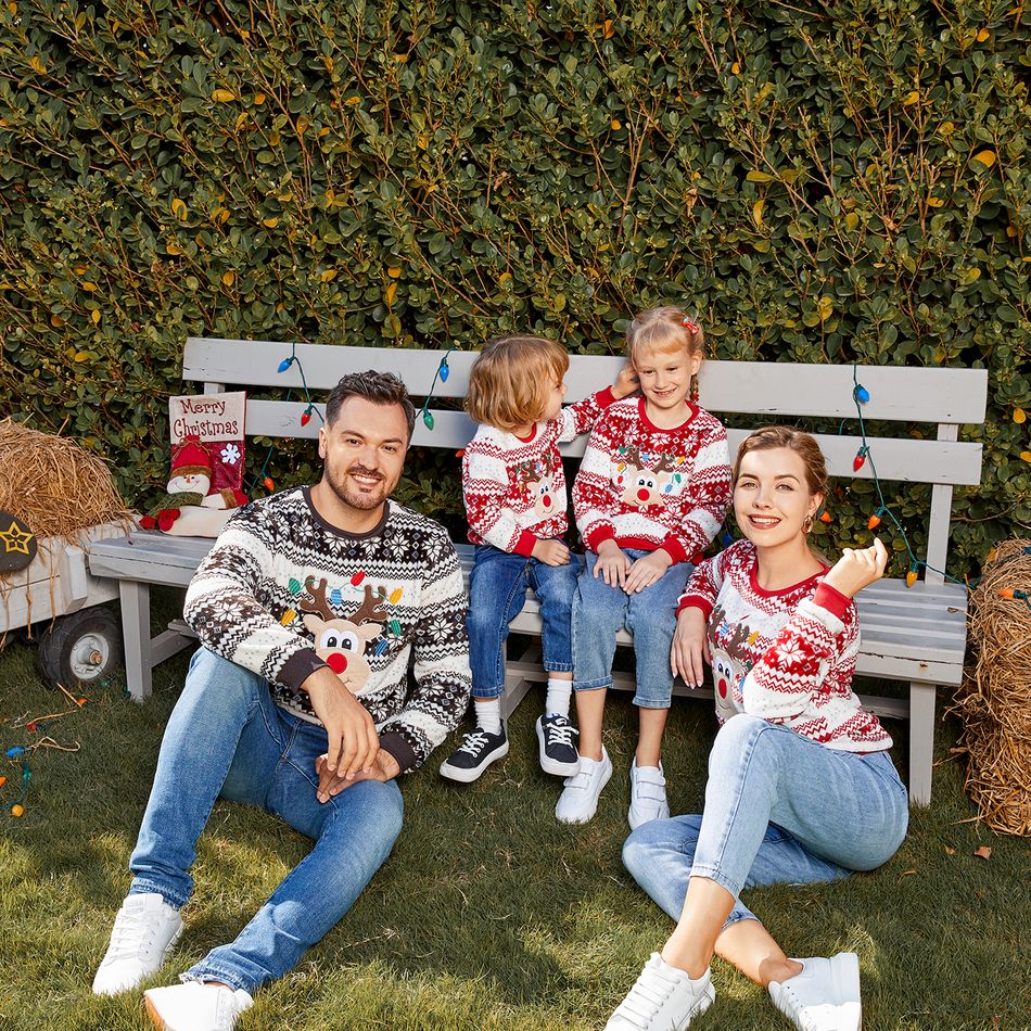 Christmas Family Matching Reindeer Embroidered Allover Pattern Long-sleeve Fuzzy Flannel Tops Multi-color big image 8