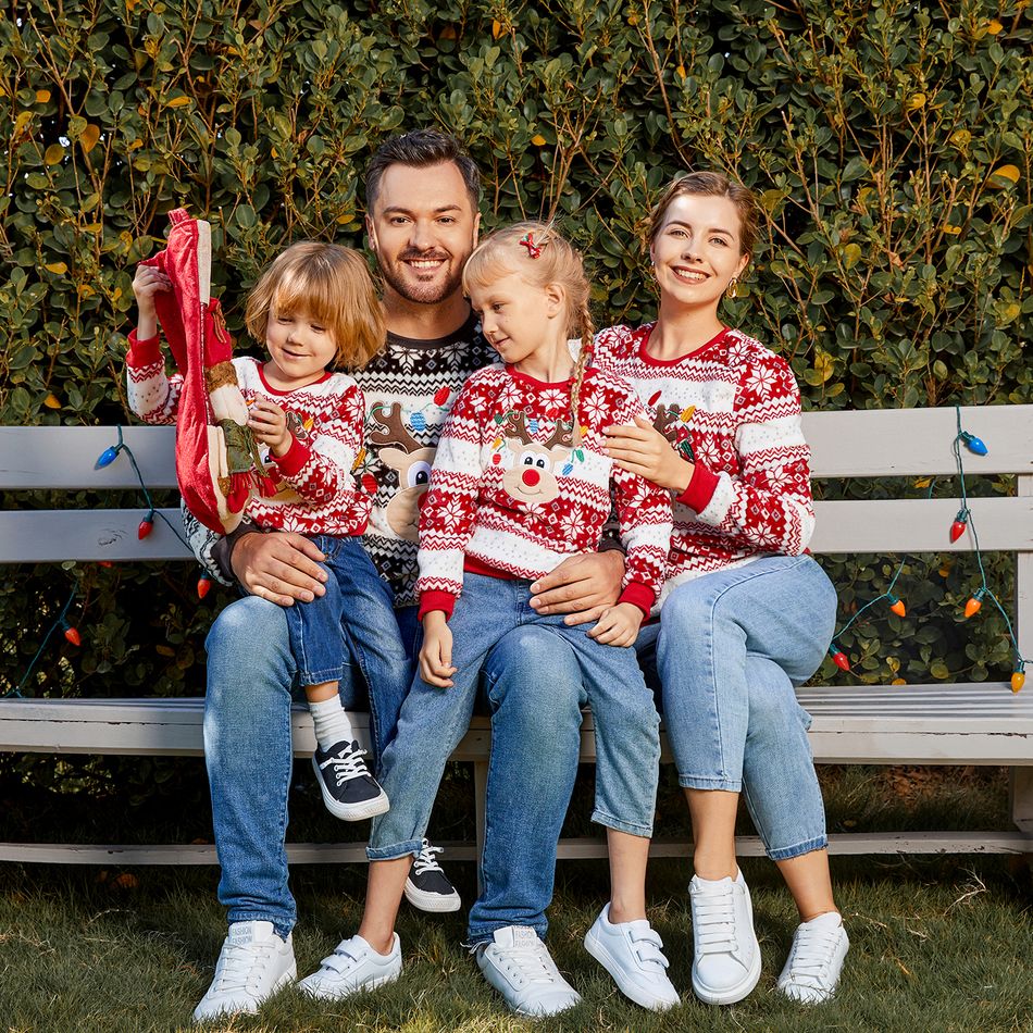 Christmas Family Matching Reindeer Embroidered Allover Pattern Long-sleeve Fuzzy Flannel Tops Multi-color big image 10