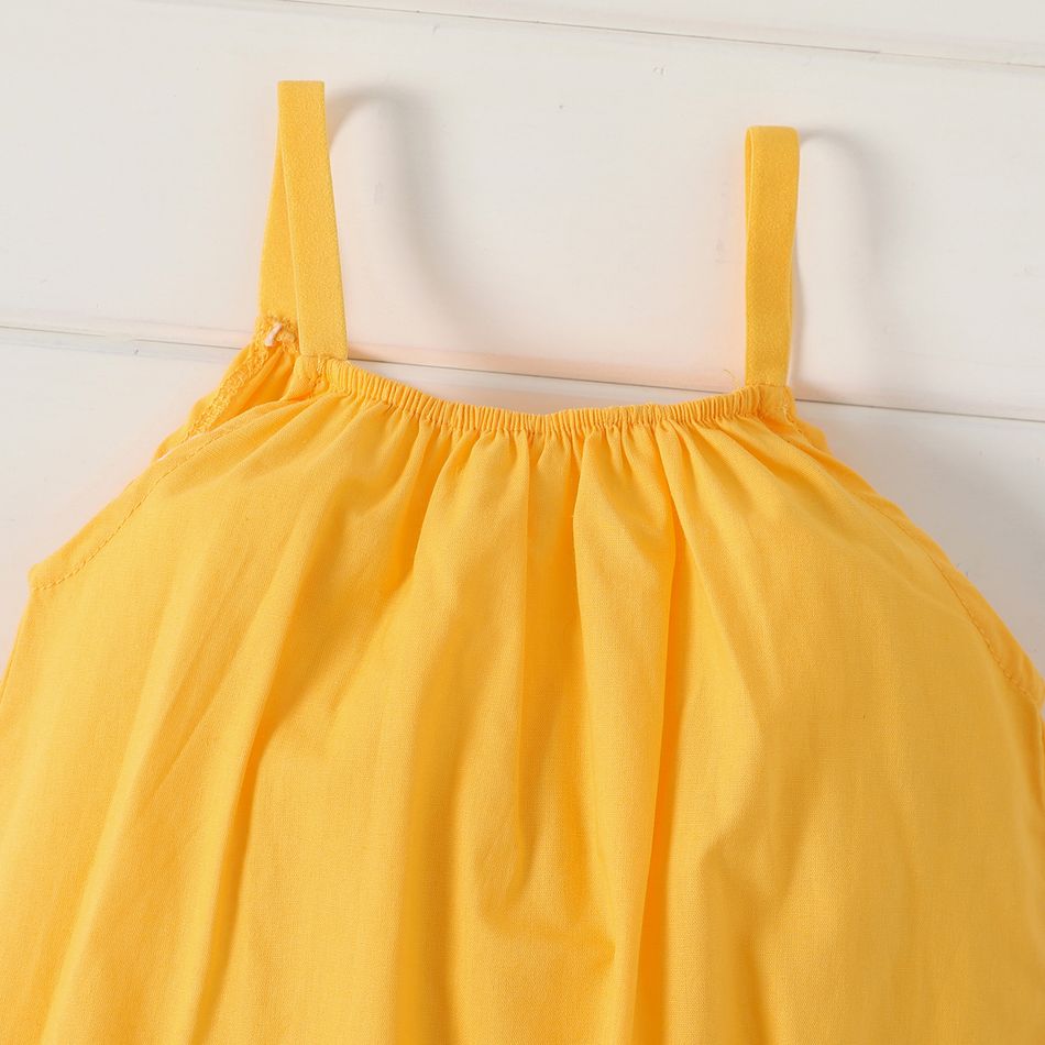 100% Cotton Baby Girl Loose-fit Solid Sleeveless Spaghetti Strap Harem Pants Overalls Yellow big image 5