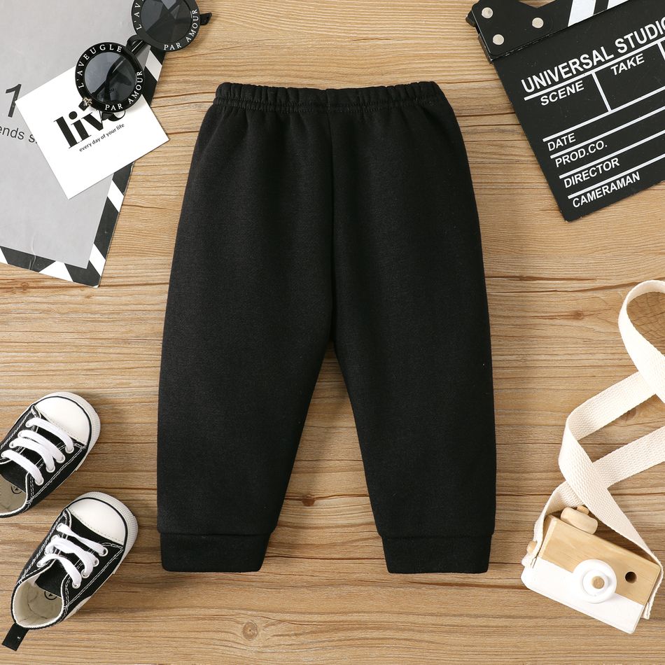 calça de moletom forrada com estampa de letras para bebê menino Preto big image 2