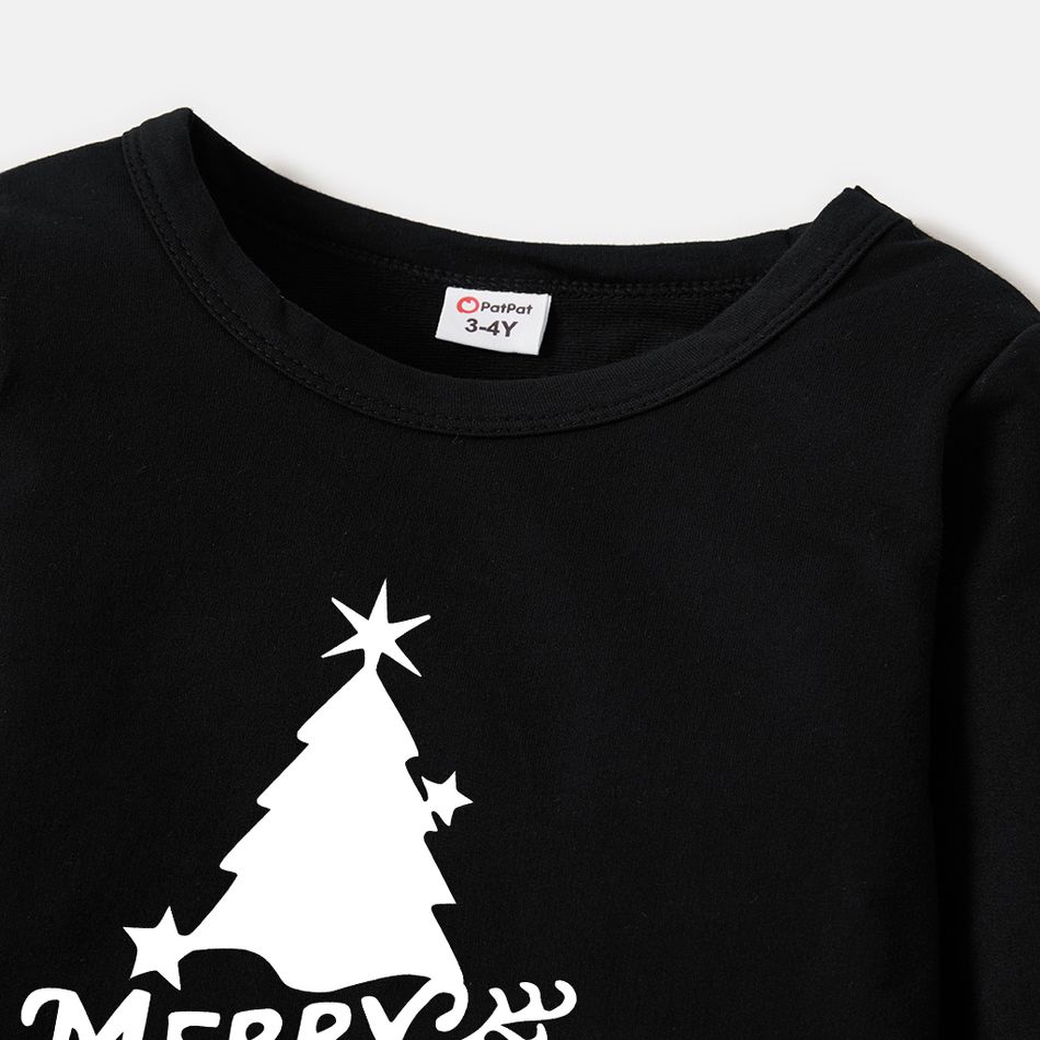 Christmas Family Matching 100% Cotton Xmas Tree & Letter Print Long-sleeve Sweatshirts Black big image 7