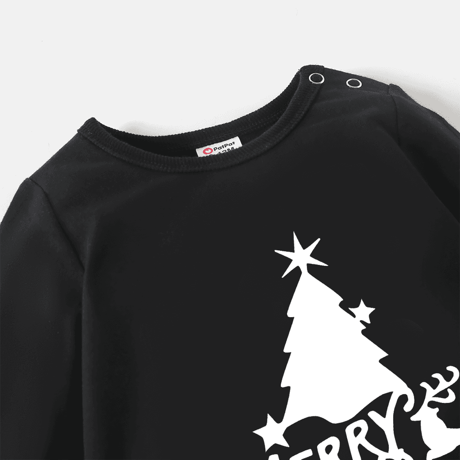 Christmas Family Matching 100% Cotton Xmas Tree & Letter Print Long-sleeve Sweatshirts Black big image 10
