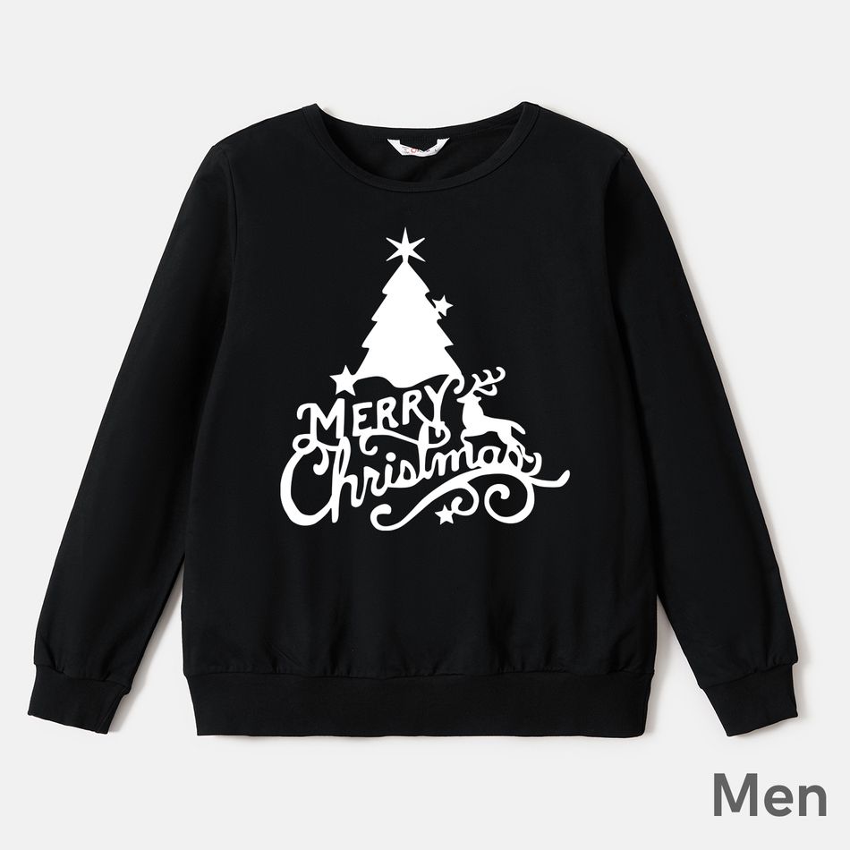 Christmas Family Matching 100% Cotton Xmas Tree & Letter Print Long-sleeve Sweatshirts Black big image 2