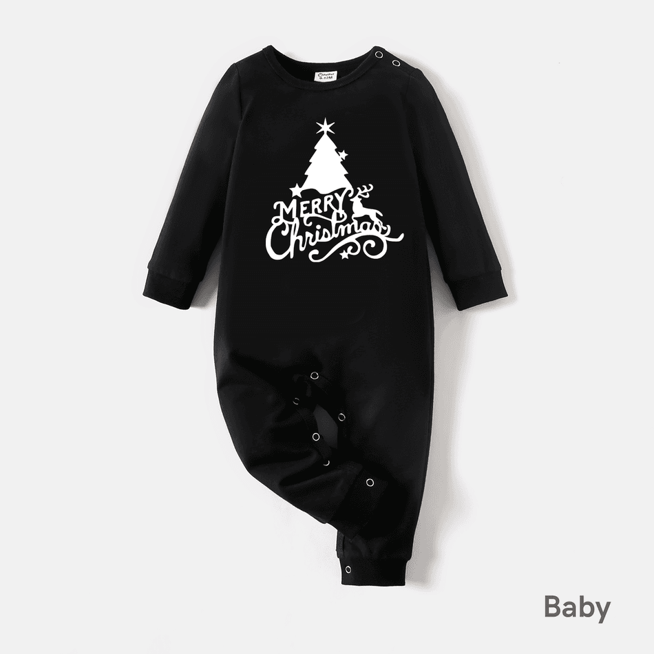 Christmas Family Matching 100% Cotton Xmas Tree & Letter Print Long-sleeve Sweatshirts Black big image 9