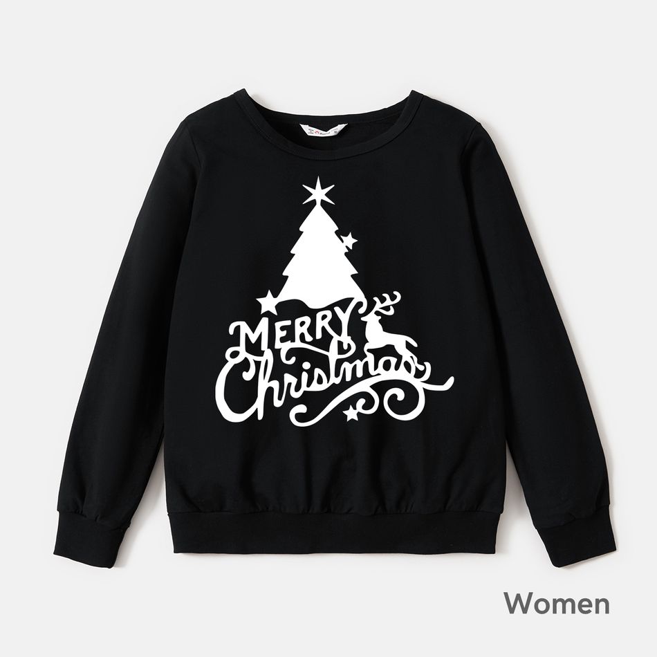 Christmas Family Matching 100% Cotton Xmas Tree & Letter Print Long-sleeve Sweatshirts Black big image 4