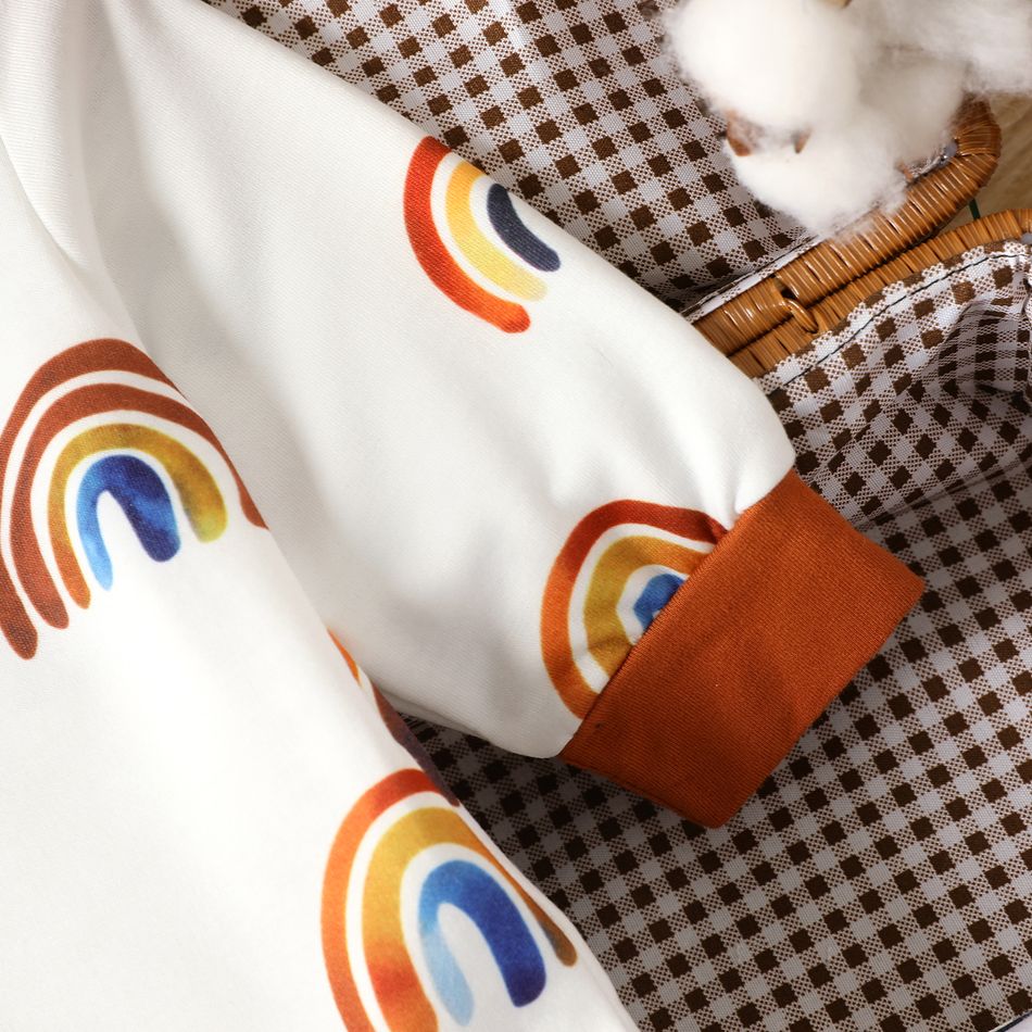Baby Boy/Girl Allover Rainbow Print Long-sleeve Hooded Romper Brown big image 4