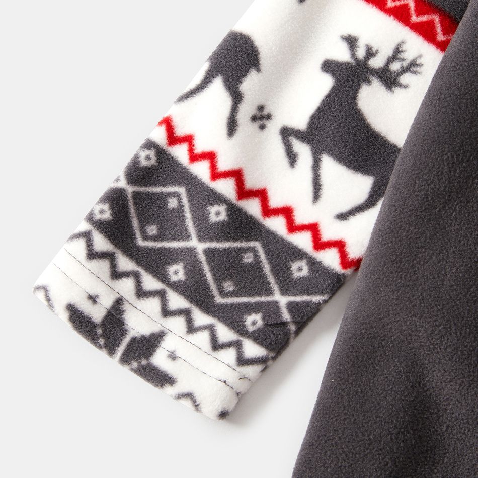 Christmas Family Matching Deer & Letter Embroidered Raglan-sleeve Thickened Polar Fleece Pajamas Sets (Flame Resistant) Grey big image 6