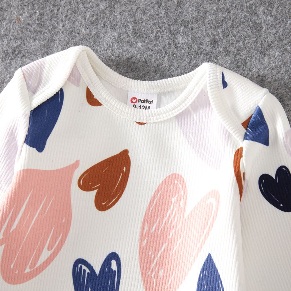 Valentine's Day Family Matching Allover Heart Print and Colorblock Ribbed Long-sleeve Sweatshirts Color block big image 9