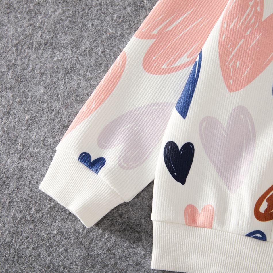 Valentine's Day Family Matching Allover Heart Print and Colorblock Ribbed Long-sleeve Sweatshirts Color block big image 7