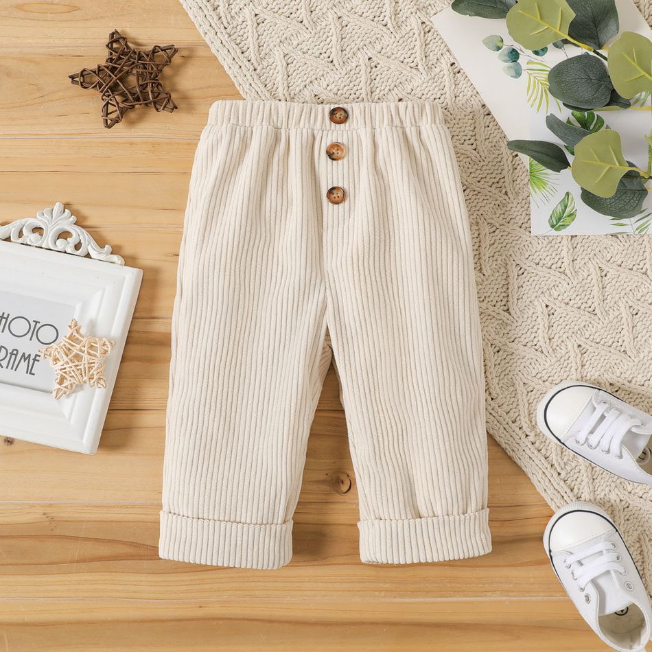Baby Boy/Girl Button Front Solid Corduroy Pants Apricot big image 1