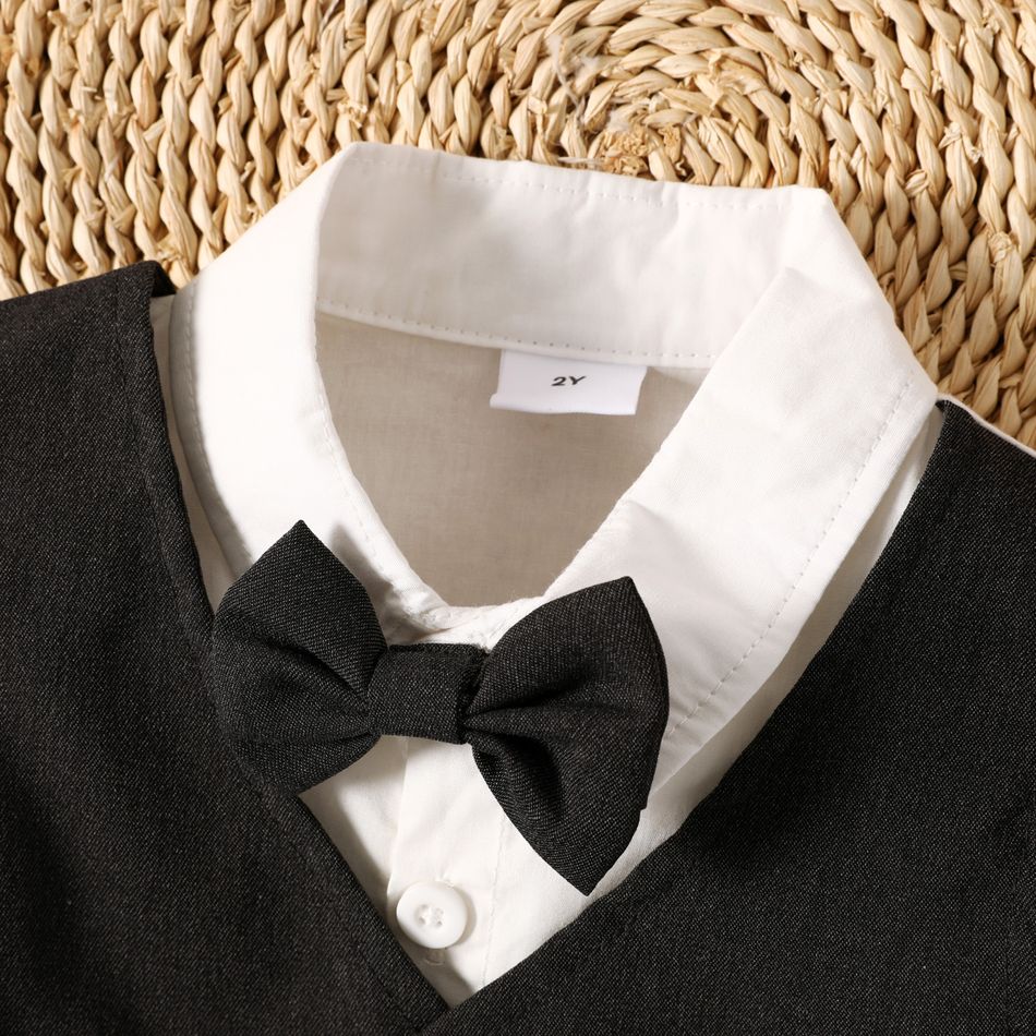 2pcs Toddler Boy Gentleman Suit, Faux-two Vest Design Shirt and Pants Set Dark Grey big image 3