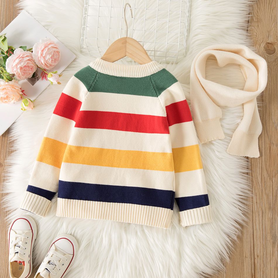 2pcs Toddler Girl/Boy Trendy Stripe Colorblock Sweater and Scarf MultiColour big image 2