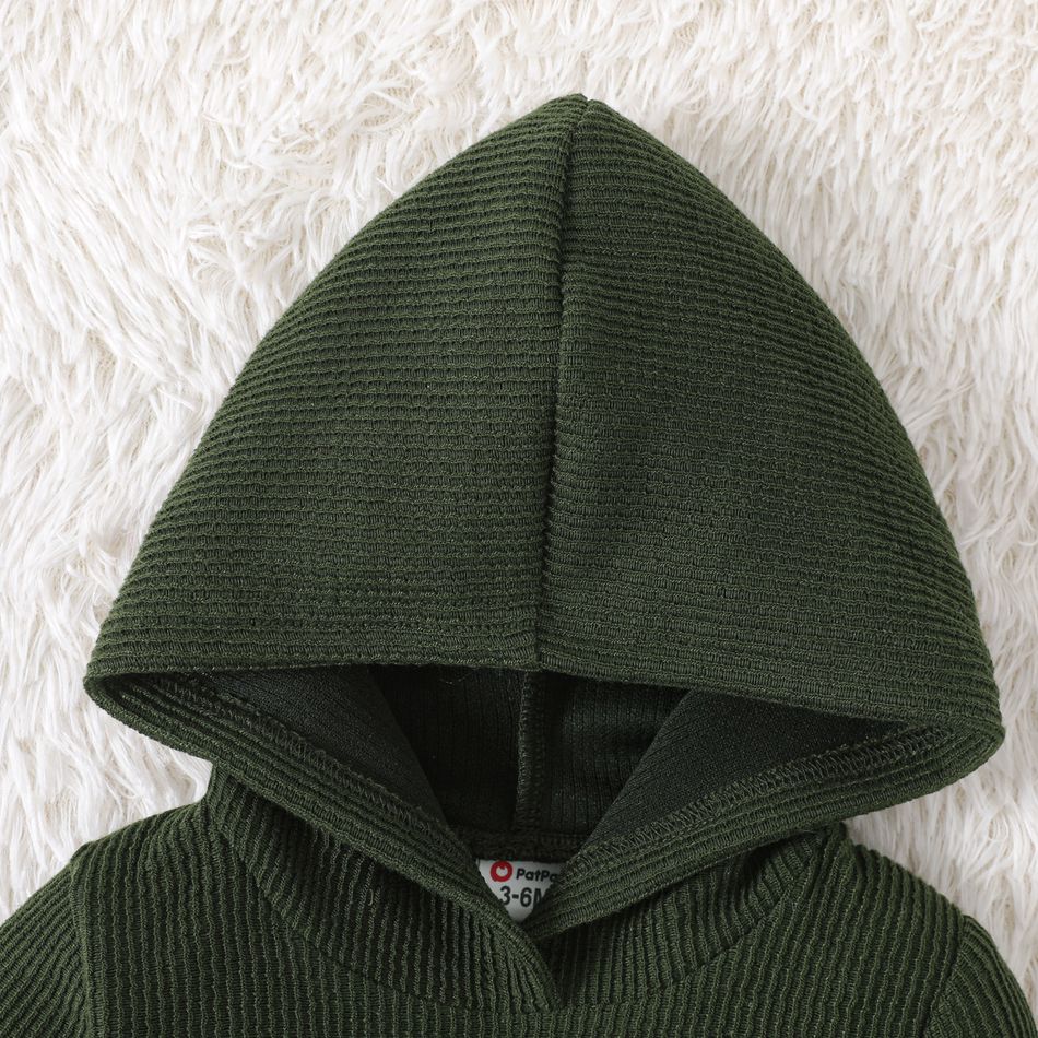 Baby Boy/Girl Solid Textured Long-sleeve Hoodie Green big image 3