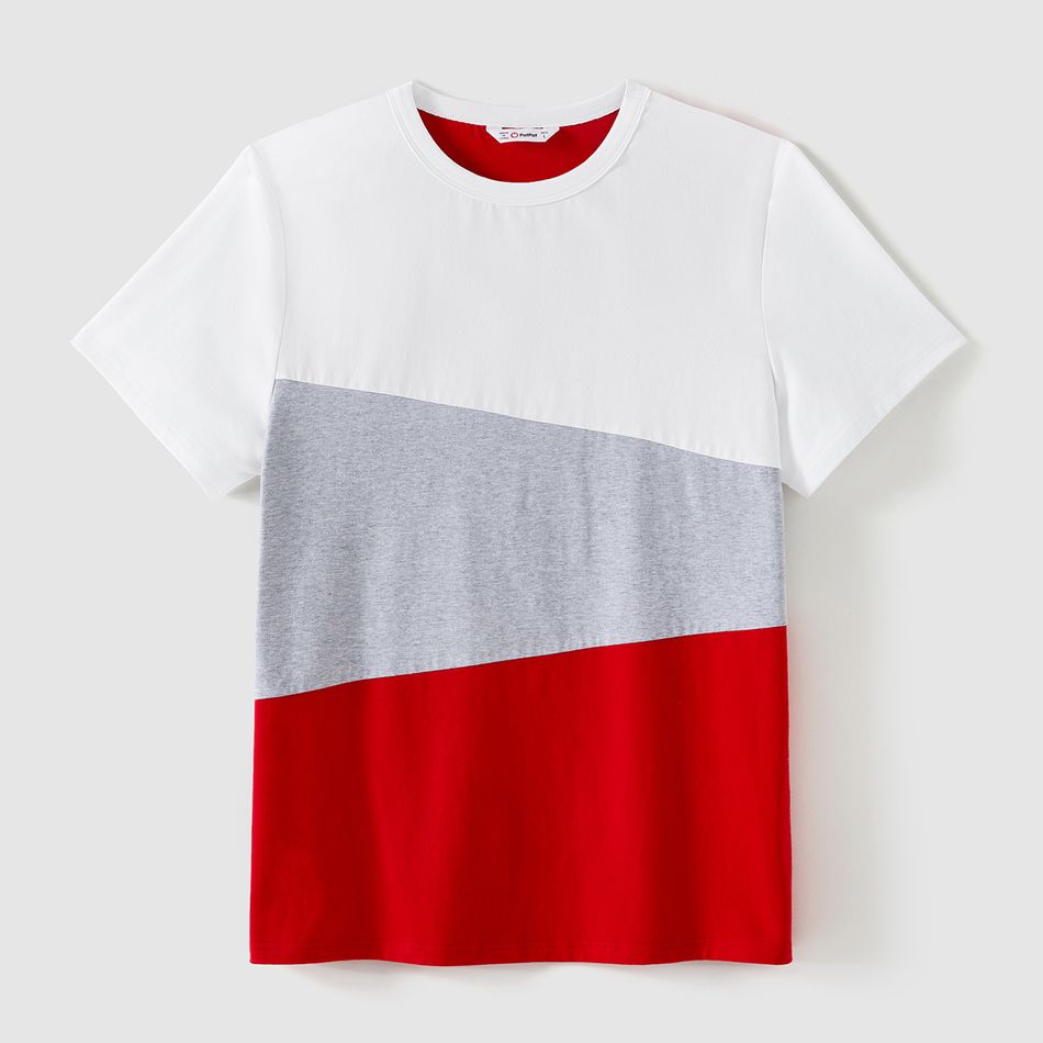 Valentine's Day Family Matching 95% Cotton Short-sleeve Colorblock T-shirts and Allover Red Heart Print Dresses Sets Red big image 8