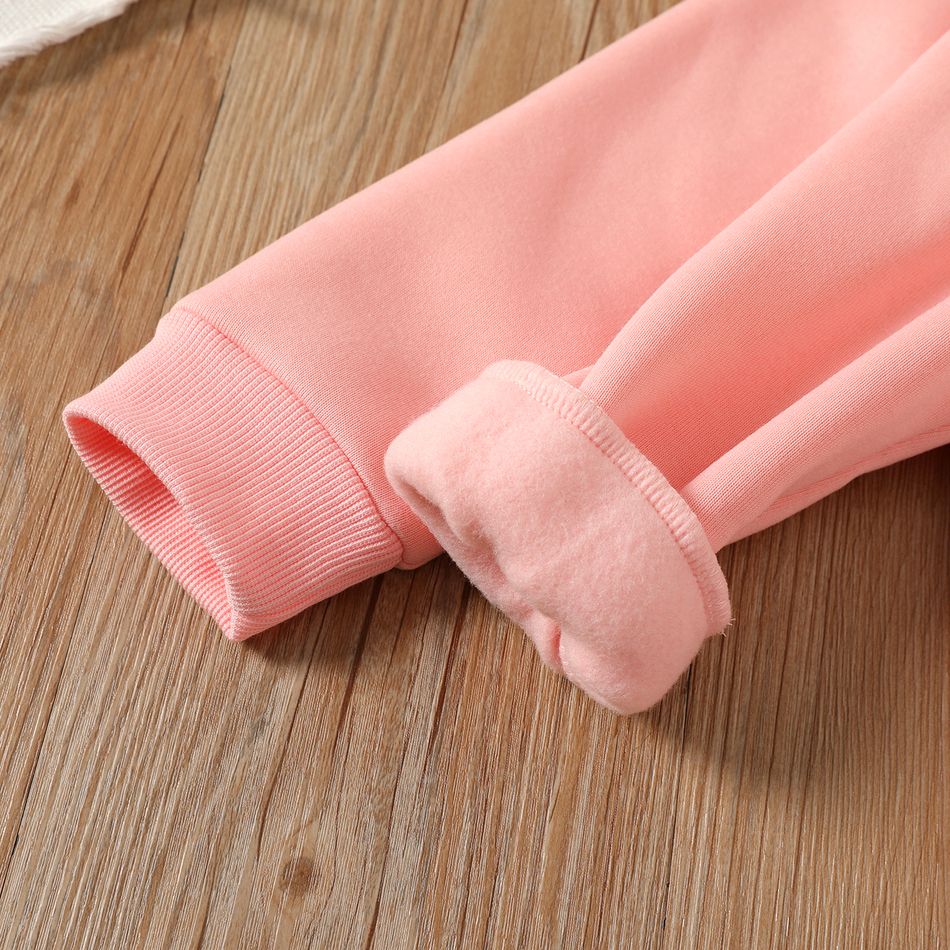 2pcs Kid Girl Letter Print Fleece Lined Hoodie Sweatshirt and Colorblock Pants Set Pink big image 3