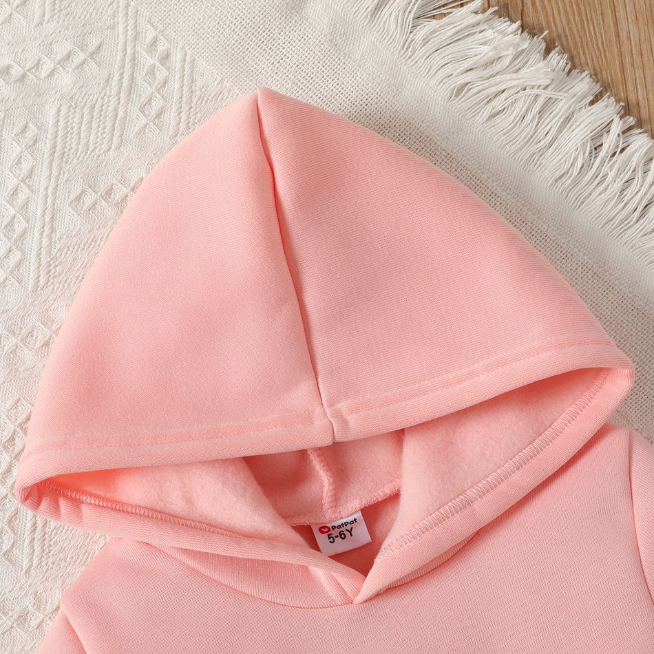 2pcs Kid Girl Letter Print Fleece Lined Hoodie Sweatshirt and Colorblock Pants Set Pink big image 2