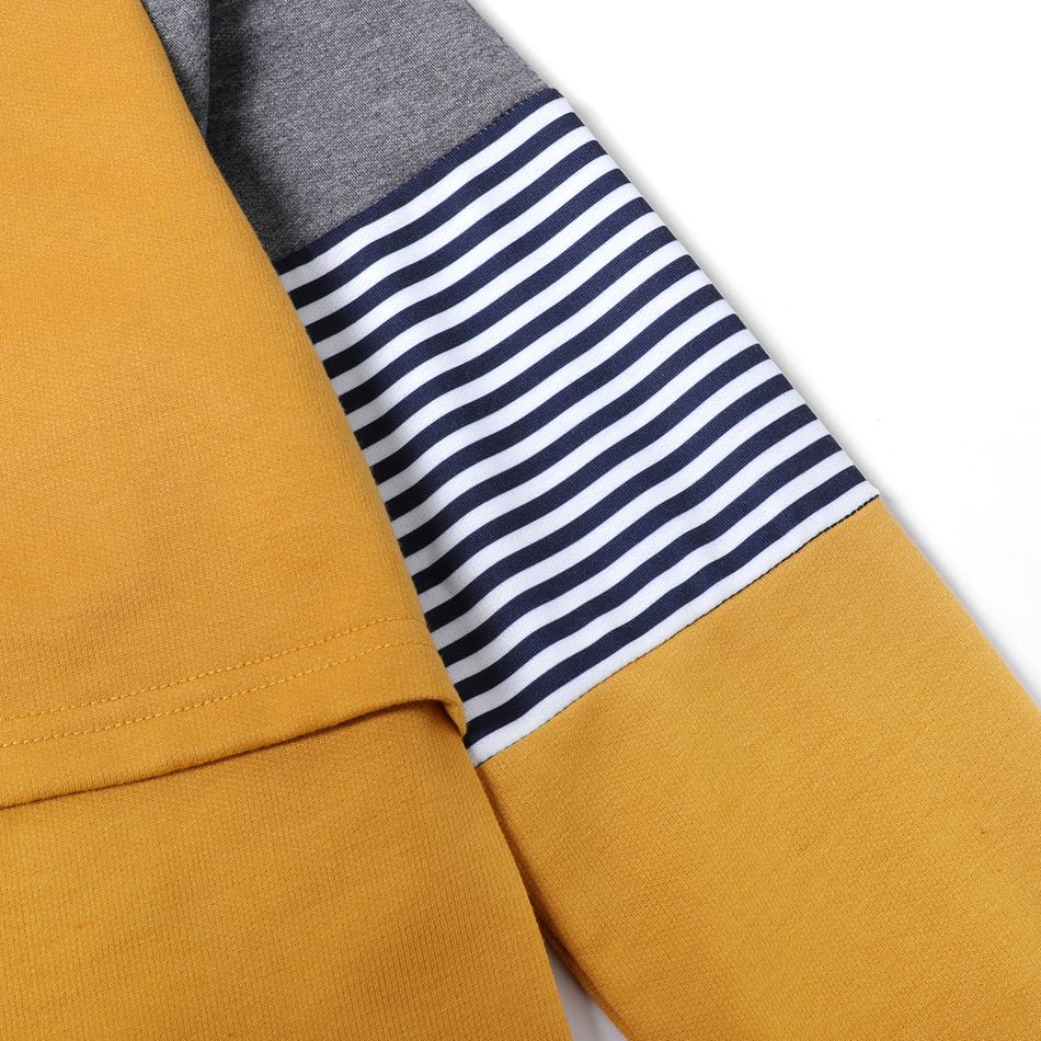 Nursing Stripe & Colorblock Long-sleeve Drawstring Hoodie Yellow big image 5