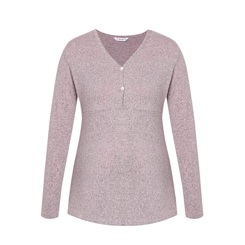 Nursing Minimalist Solid Long-sleeve Top & Pants Pajamas Lounge Set Pink big image 5