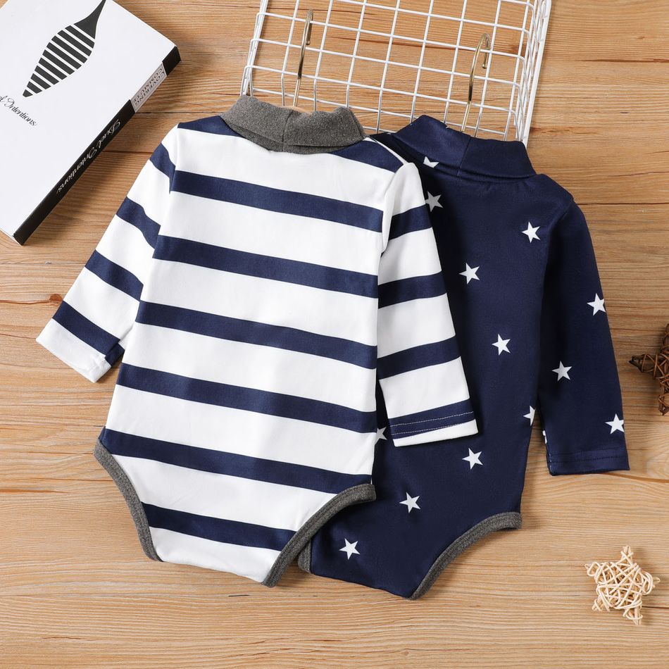 2 pezzi Neonato Unisex Collo alla coreana Casual Manica lunga Tutine bianco + blu navy big image 2
