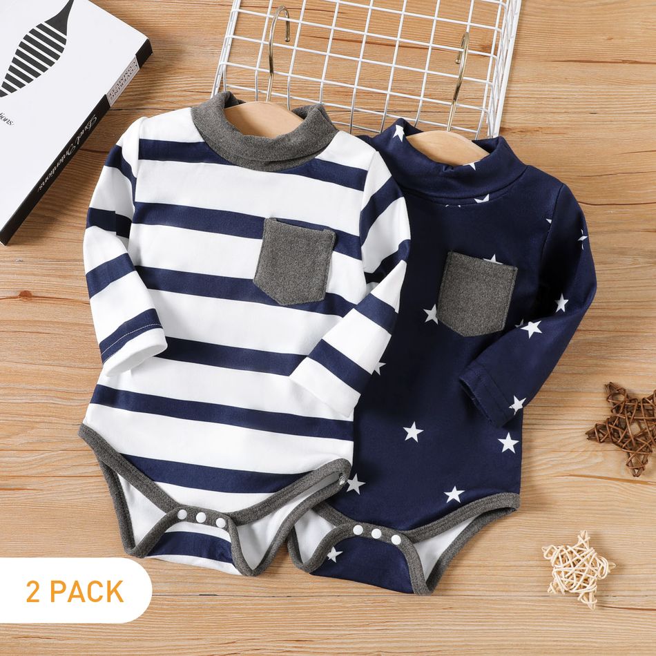 2 pezzi Neonato Unisex Collo alla coreana Casual Manica lunga Tutine bianco + blu navy big image 1