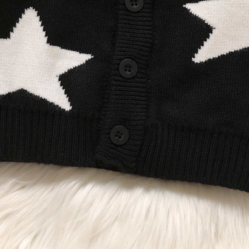 Baby Boy/Girl Allover Stars Pattern Black Long-sleeve Knitted Cardigan Sweater Black big image 5
