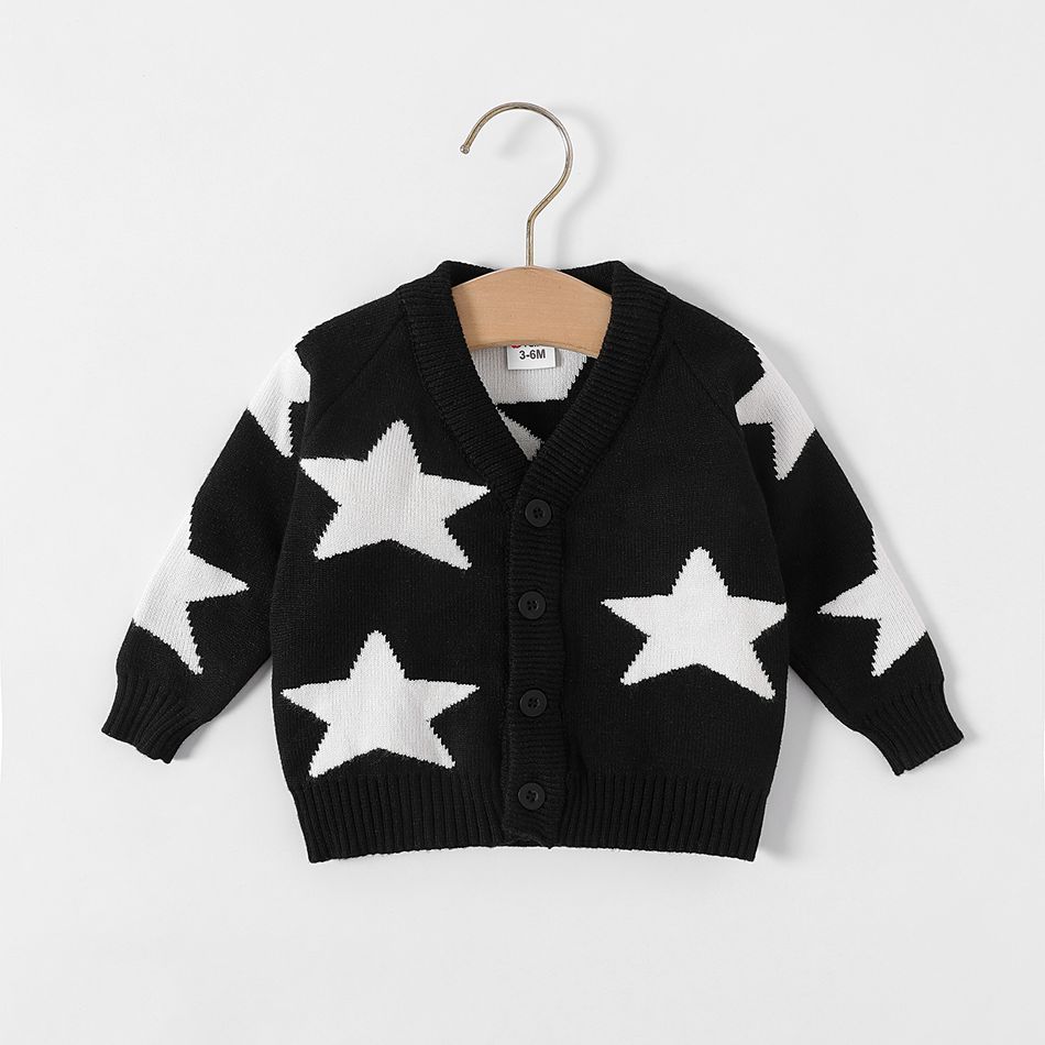 Baby Boy/Girl Allover Stars Pattern Black Long-sleeve Knitted Cardigan Sweater Black