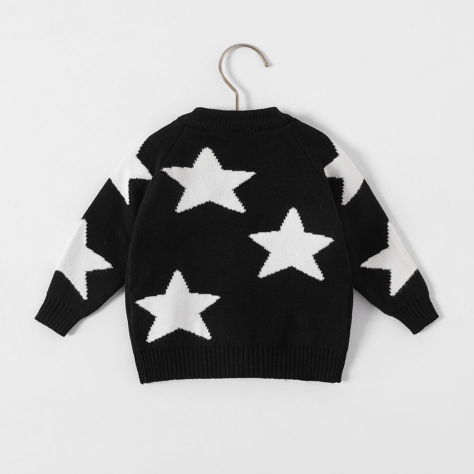 Baby Boy/Girl Allover Stars Pattern Black Long-sleeve Knitted Cardigan Sweater Black big image 3