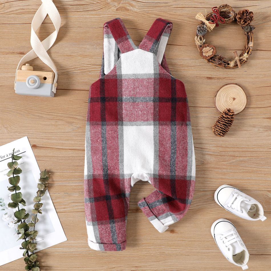 Baby Boy/Girl Button Front Plaid Overalls Red big image 3